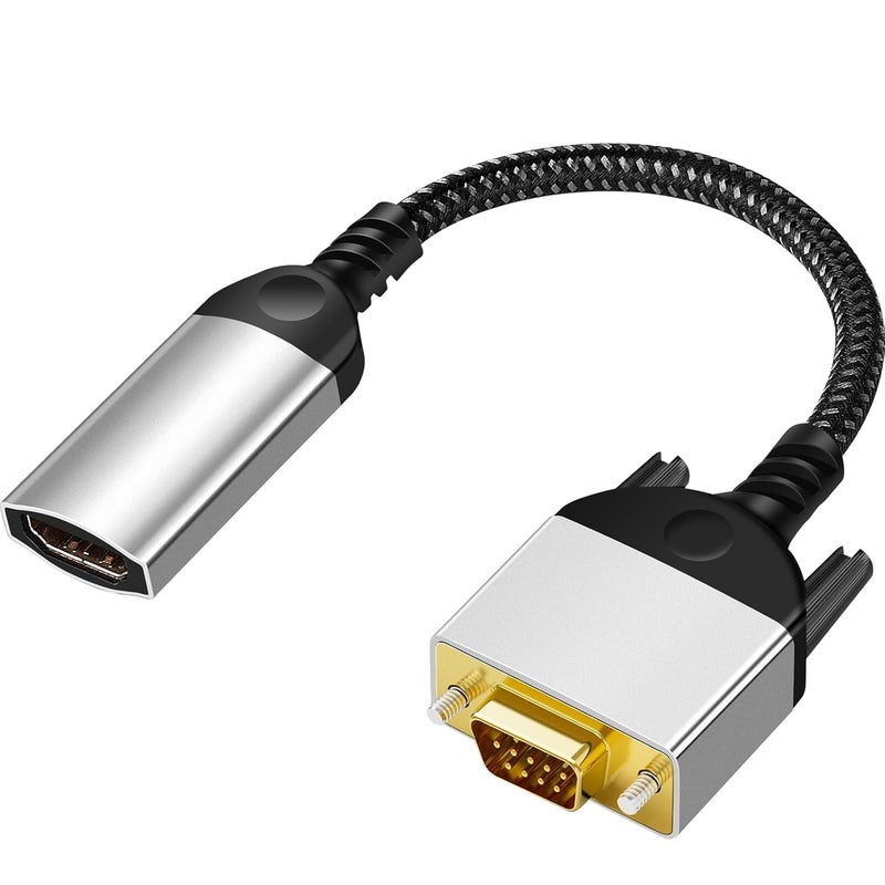 PASOW HDMI to VGA Adapter Cable 8 inch Uni-Directional Only,Gold-Plated 1080p@60Hz HDMI Female to VGA Male Braided Cord for PC,Laptop,Monitor,HDTV, Roku, Xbox, PS5 - Image 1
